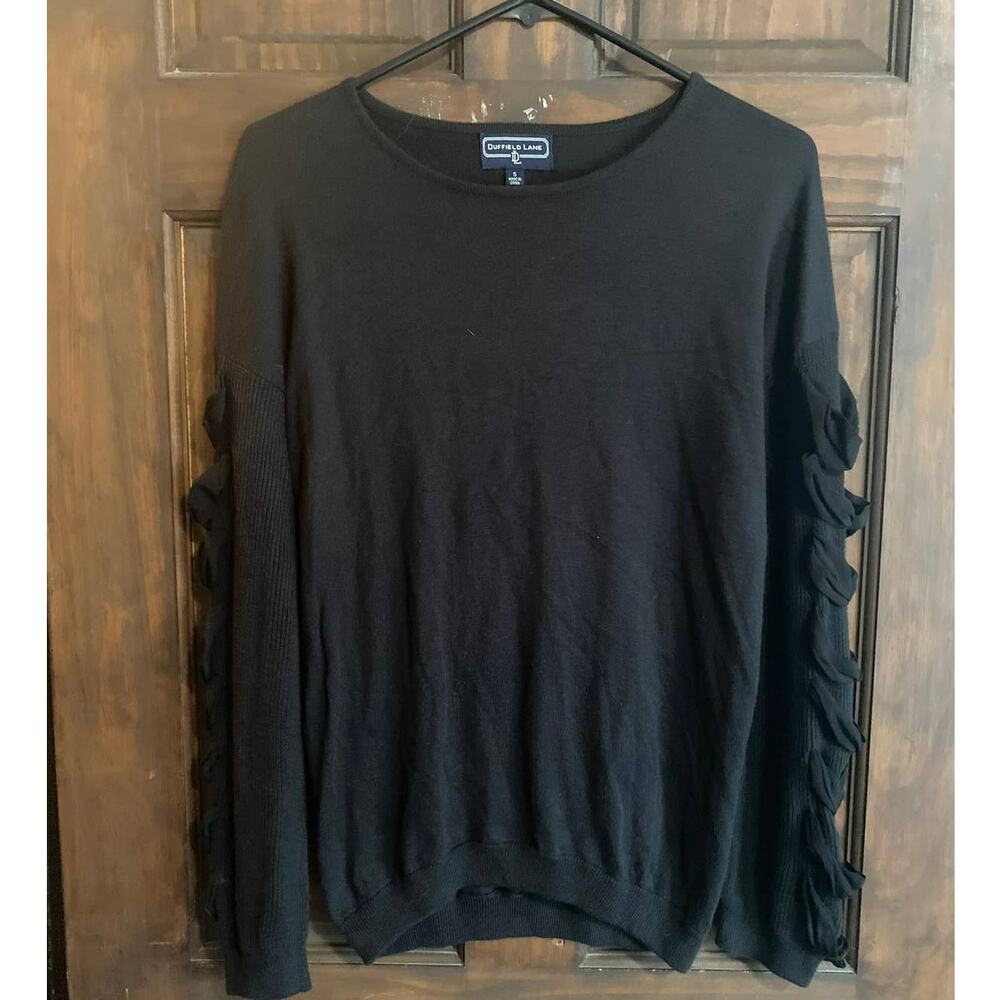 Duffield Lane Small Sweater Black Ruffle Sleeve - Picture 5 of 9